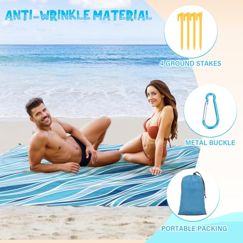 Beach Blanket Waterproof Sandproof 1-7 Adult Oversized 78 '' × 81 '' Lightweight Durable Compact Sand Free Extra Large Beach Mat for Travel Camping Hiking Picnic - color: Wave, size: 78“x81”
