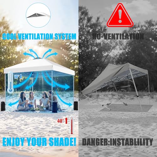 SANWAY 10x10 Pop Up Canopy Tent, One Push Setup, Heavy Duty Portable for Beach Camping Parties with Vents - Snow White - color: Snow White