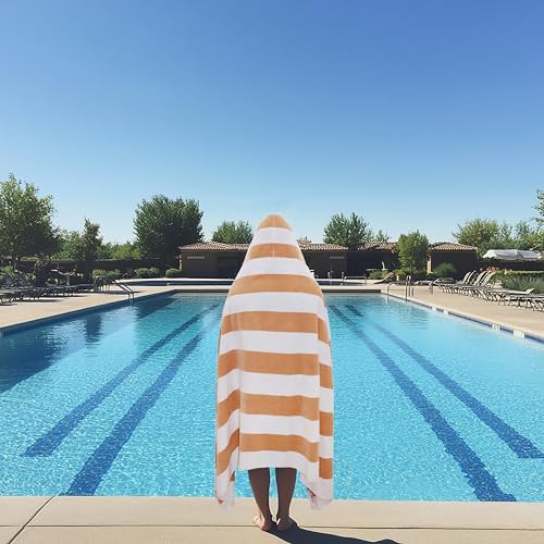 COTTON CRAFT Hooded Beach Towel - Oversized XXL 35x84 Towel with Hood for Adults - The Big Kahuna 7 Foot Beach Blanket Towel - Big & Tall Soft 100% Cotton Velour - Pool Bath Wrap - Cabana Stripe Linen - color: Cabana Stripe - Linen, size: 1 Pack - 35x84 H