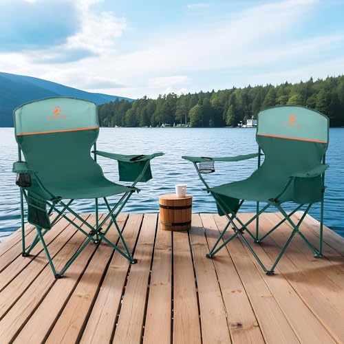 ALPHA CAMP Camping Chairs 350LBS Capacity, Heavy Duty Folding Chair with 4-Can Cooler Bag, Portable Outdoor Chair with Cup Holder for Adults, Collapsible for Tailgating, Beach, Fishing - color: Green, style: camping chairs