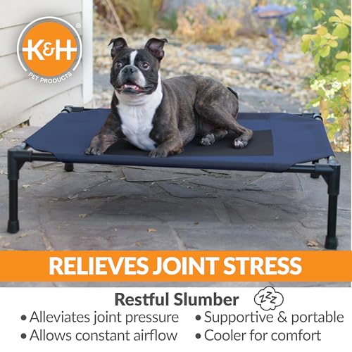 K&H Pet Products Outdoor Elevated Dog Cot, Breathable Cooling Elevated Cot Hammock Pet Bed for Medium Dogs, Washable Mesh Cover, Raised Metal Frame, Collapsible, Portable - Medium 32 X 25in Blue - color: Blue/Black Mesh, size: Medium 32"L x 25"W