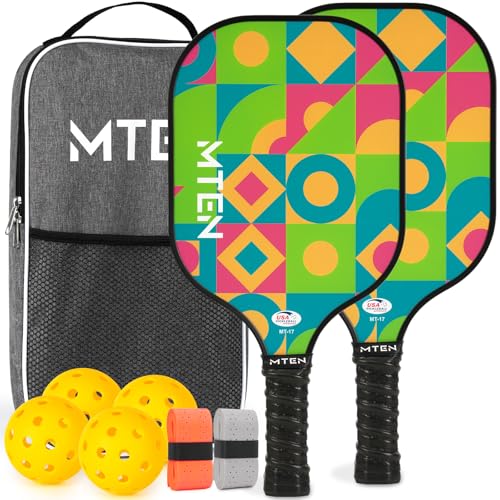 Pickleball Paddles Set of 2 or 4, or Single Paddle – USAPA Approved Fiberglass Surface Pickleball Rackets Set for Men & Women - color: Green Black*2