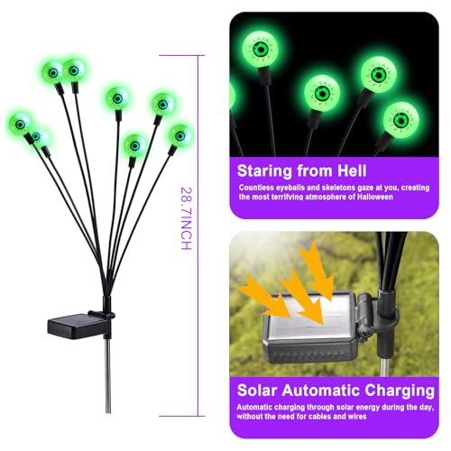 ASMAD Scary Solar Eyeball Lights, Waterproof Swaying Firefly Path Lights for Outdoor/Halloween Decorations/Garden/Yard/Patio/Party Decor, Green Eyeball, 4 Pack, 32 LEDs - color: Halloween Decor Lights 4Pack-32LEDs