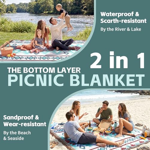 2 in 1 Extra Large Boho Beach Blanket Towel Sand Free Outdoor Picnic Mat Giant Oversized Xl Big Jumbo Huge Turkish Woven Throw Cloud Summer Vacation Essential Travel Must Have Accessories Women Gift - color: Boho Teal