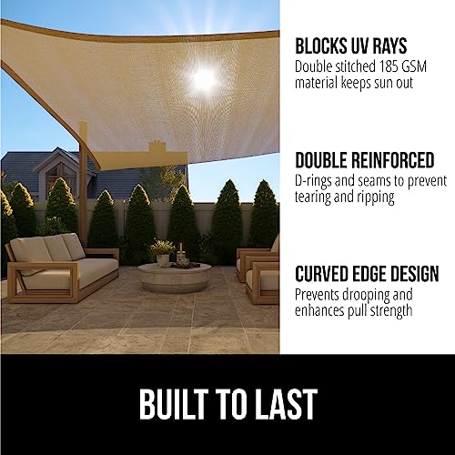 GORILLA GRIP Heavy Duty Sun Shade, UV Protection Fade Tear and Rust Resistant Rectangle Sunshade Canopy, Curved Edges Blocks Sunlight, Breathable Sail, Outdoor Patio, Lawn Garden 10x10 FT Sand - color: Sand, size: 10' X 10', style: Rectangle