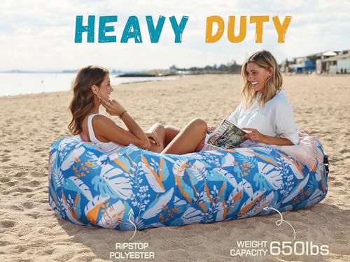 WEKAPO Inflatable Couch Air Lounger Chair - Camping & Beach Accessories, Portable Blow up Sofa for Hiking, Lawn, Indoor/Outdoor Movies & Music Festivals. Lightweight and Easy to Set Up Air Hammock - color: Honey Twilight Leaf