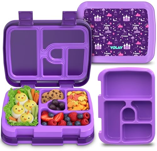 YOLAY Bento Box for Kids Lunch Box Leak-Proof, 5-Compartment Lunch Box Kids for Ages 3-10, Durable with Anti-Slip Base, Suitable for Schools, Outdoor and Travel (Mermaid) (Princess) - color: Princess