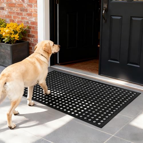 Nexboraque Large Rubber Mat Heavy Duty Drainage Mat 59" x 35" Anti-Fatigue Floor Mat for Kitchens Garage Garden Restaurants Workshops Indoor Outdoor - size: 59"L x 35"W x 0.4"Th