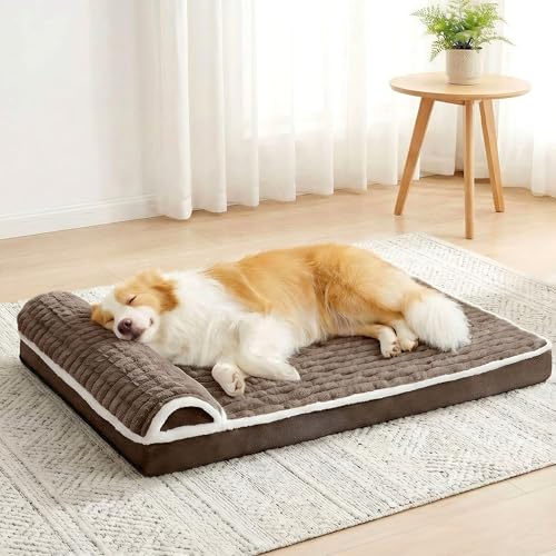 Orthopedic XL Dog Bed Large Sized Dog with Pillow 42''X28'', Waterproof Soft Comfortable Egg Crate Foam Pet Crate Beds Mat with Removable Washable Cover and Non-Slip Bottom, Taupe - color: Taupe, size: 42"l X 28"w X 3.5"th