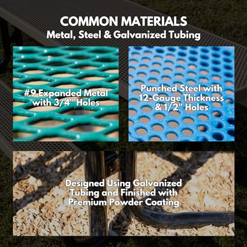 COATEDOUTDOORFURNITURE Heavy-Duty Portable Outdoor Picnic Table with Umbrella Hole, Expanded Metal Commercial-Grade Patio Dining Furniture Made in America (46" Square Top, Green) - color: Green, Expanded Metal, size: 46 In, Square, Expanded Steel