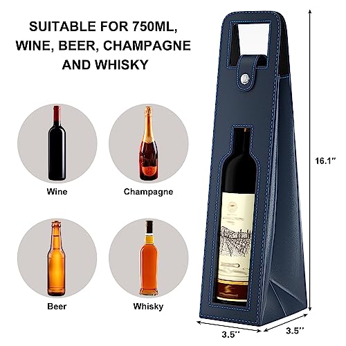 RYDDOY Wine Gift Bag, Reusable Leather Wine Tote Carrier, Single Bottle Champagne Beer Gift Bags Carrier for Birthday, Wedding, Picnic Party, Christmas festival Gifts (Blue) - color: B-Blue-16.1×3.5×3.5