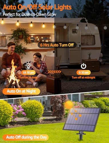 Larkvue 50FT(2x25FT) Solar String Lights Outdoor with Remote, Waterproof Dimmable 3 Modes Patio Lights with 20+2 LED G40 Bulbs for Cafe Bistro-Black - color: Black