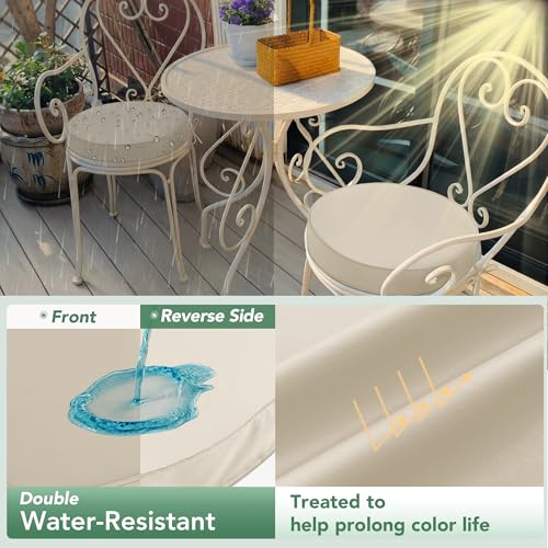 Summsun Outdoor Bistro Chair Cushions Set of 2, 15" D x 3" H Round Chair Cushions Waterproof and Fade Resistant Chair Cushion Pads with Non-Slip Ties and Removable Covers for Garden, Cream - color: Beige, size: 15x3 Inch (Round)-2p