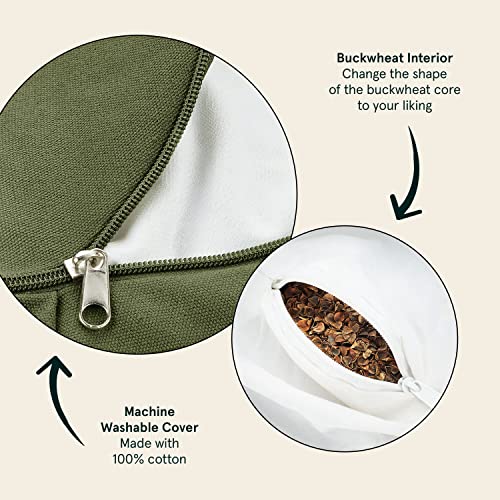 Retrospec Sedona Zafu Meditation Cushion with Buckwheat Hull Fill - Adjustable Yoga & Pilates Equipment Support - 17in Crescent Cotton Cover - color: Basil, size: 1 Count (Pack of 1)