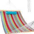 Lazy Daze Hammocks 12 FT Quilted Fabric Double Hammock with Spreader Bars and Detachable Pillow, 450lbs Weight Capacity - color: Blue&red Stripes