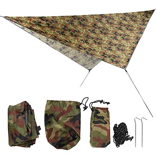 Waterproof Camping Tarp, Camping Cover with Rhombus Pattern, 360x290cm Multifunction Sun Shade Canopy for Beach Hammock Tent, Includes Storage Bag and Wind Ropes (Camouflage) - color: Camouflage