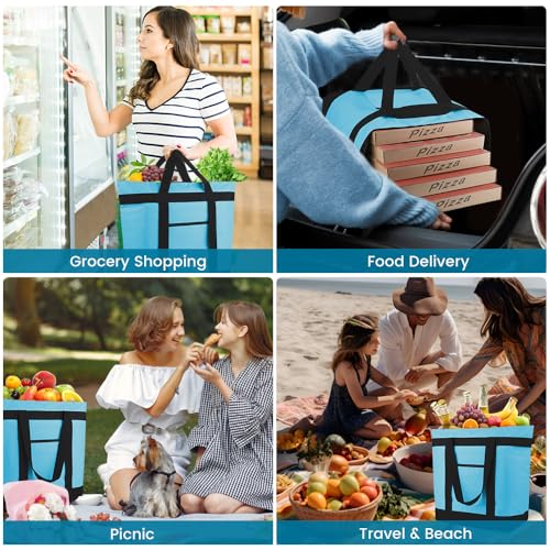 mosago Commercial Insulated Food Delivery Bag 39L, Heavy Duty Thermal Catering Tote with Zipper, Leakproof Hot & Cold Transport Bag for Restaurant & Professional Drivers, Blue - color: Blue