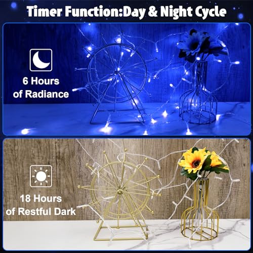 cshare String Lights Outdoor Waterproof 9.8ft 30 LED, Blue Fairy Lights Battery Operated with Timer Clear Wire for Indoor & Outdoor Christmas Halloween Decorations Garland Party Garden - color: Blue