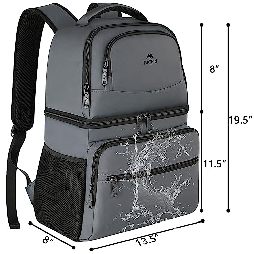 MATEIN Cooler Backpack, 26 Cans Insulated Lunch Backpack for Men Women, Leakproof Double Layer Lunch Cooler Bag Lightweight Soft Lunch Backpack with Cooler Compartment, Beach Camping Hiking Beer Gifts - color: Austere Grey, size: 40 Cans