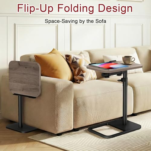 Height Adjustable Tv Trays Table for Sofa, Modern Angle Adjustable 360° Swivel and 180° Tilt Flip-Over Panel C Shaped Side Tables with Tablet Slots for Phone Computer (Grey) - color: Grey, style: Tilt C Table
