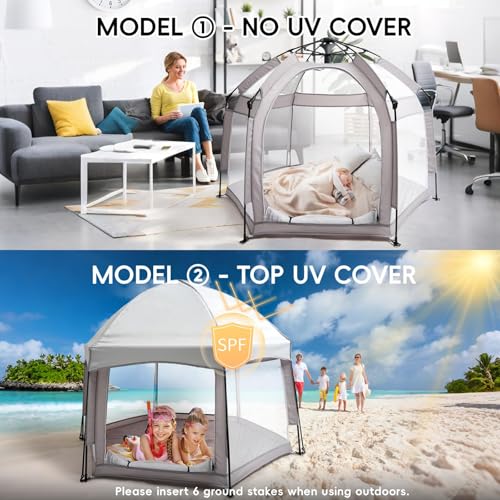 Palopalo Pop Up Baby Beach Tent - UPF50+ Sun Protection Canopy & Mosquito Net, 150D Oxford Ripstop Fabric, Instant Setup Portable Playpen for Indoor & Outdoor Play, Lightweight Pack and Play Yard - color: Grey