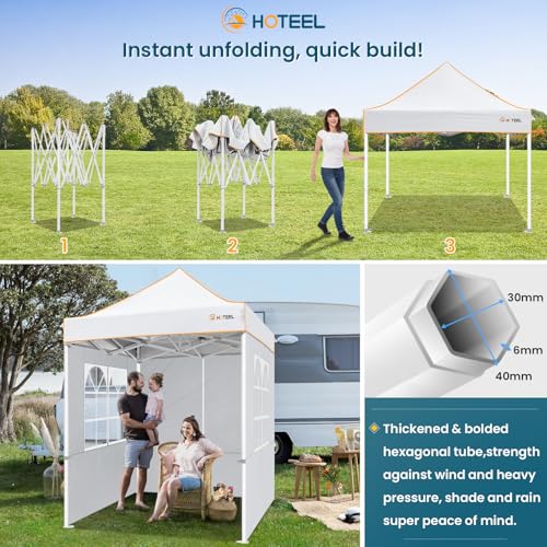 Hoteel 6.6 x 6.6 Pop up Canopy,Easy Up Heavy Duty Canopy with 4 Sidewalls,Upgrade Hexagonal Tube UPF50+ 1500mm Waterproof,Outdoor Canopy Tent with Carry Bag for Commercial Events,Beach,Camping,White - color: White, size: 6.6x6.6FT (+4 Walls)