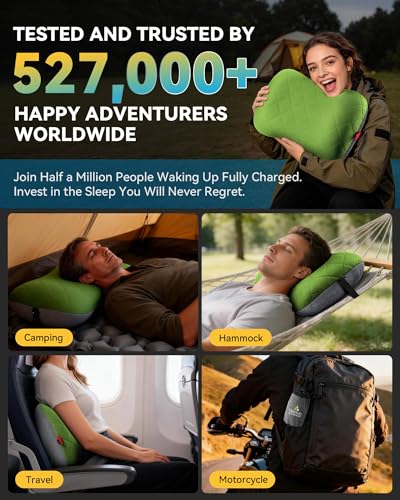 Hikenture Camping Pillow with Removable Cover - Ultralight Inflatable Pillow for Neck Lumbar Support - Upgrade Backpacking Pillow - Washable Travel Air Pillows for Camping, Hiking, Backpacking - color: Green