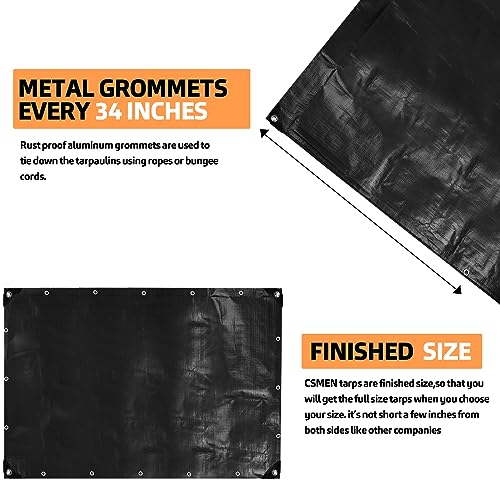 Tarp Heay Duty Waterproof 8x12ft,Black Tarp Cover Plastic Poly Tarpaulin for Outdoor Cover,Emergency Rain,Roof, Pool, Boat,Camping - Multipurpose with 12Mil Thickness - color: Black-12mil, size: 8x12