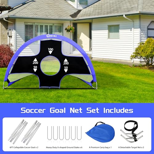 Onini Upgrade 6 Foot Pop Up Soccer Goals Blue - Portable Foldable Training Football Net with Target and Bag - Ideal for Toddler, Boys, Youth Outdoor Sports Games(2 Pack) - size: 6 ft Round