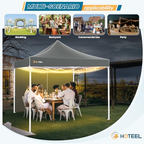 Hoteel 10x10 Pop Up Canopy Tent Heavy Duty with 4 Sidewalls, Waterproof Party Tent, Easy Set-up Commercial Instant Tents with Hand Bag & Rope & Nail, Hexagonal Leg (1-Year Warranty) - color: Gray, size: 10×10 （4 Walls）