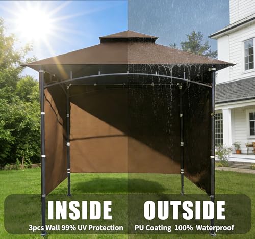 3PCS Grill Gazebo Replacement Canopy Sidewall, 5' x 8' Outdoor BBQ Gazebo Canopy Sunwall,(Beige) - color: Beige