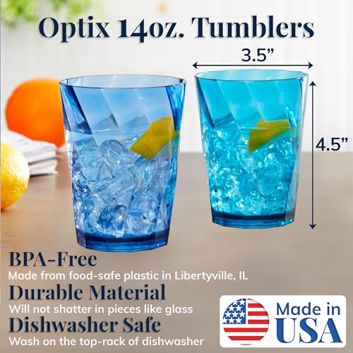 US Acrylic Optix Plastic Reusable Drinking Glasses (Set of 8) 14oz Rocks Cups in Coastal Colors | BPA-Free Tumblers, Made in USA | Top-Rack Dishwasher Safe - style: 14-ounce