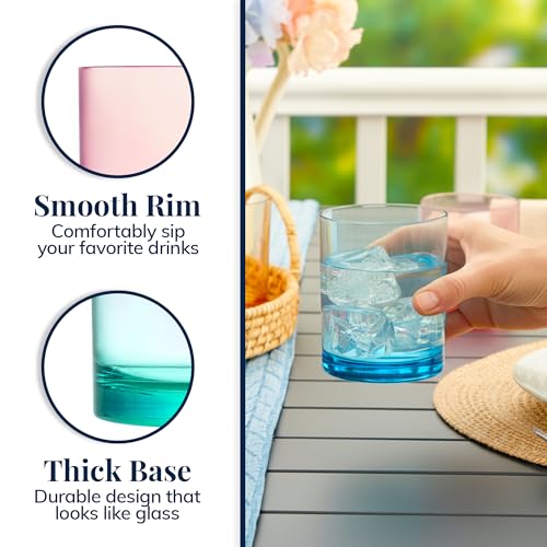 US Acrylic Classic Plastic Reusable Drinking Glasses (Set of 6) 12oz Rocks Cups Assorted Colors | BPA-Free Tumblers, Made in USA | Top-Rack Dishwasher Safe - color: Assorted, size: Rocks Tumblers