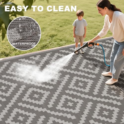 RURALITY Outdoor Rugs 6x9 Feet for Patios Clearance,Plastic Straw Waterproof Mats for Backyard,Porch,Deck,Balcony,Coffee&Beige - color: Cross-coffee&ivory, size: 6' x 9' (Rectangular)