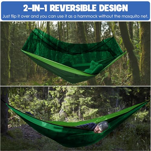 Gold Armour Camping Hammock - Camping Essentials, Double Hammock with Bug Net, Camping Gear Portable Hammock for Outside, Hiking, and Travel (Green & Lime Green) - color: Green & Lime Green