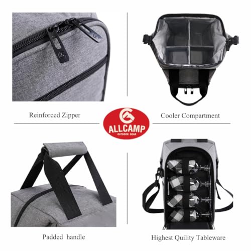 ALLCAMP 4 Bottle Wine Gift Bag - Insulated Tote Cooler, Adjustable Strap, Includes 4 Wine Glasses, Napkins & Corkscrew, Portable Travel Gifting(Gray) - color: Ash Gray, size: 4 Bottle