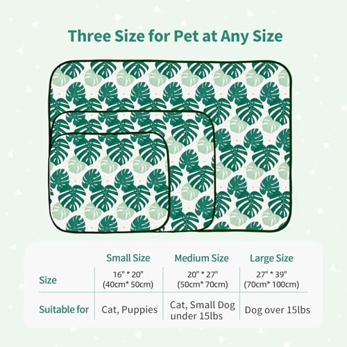 NWK Pet Cooling Mat -Q-Max>0.345 Ice Silk Cooling Mat for Dogs & Cats Portable & Washable Pet Cooling Blanket, Car Seats, Beds for Summer (Green Leaf, 27'' X 20'' X 0.3'') - color: Green Leaf, size: Medium (27'' X 20'' X 0.3'')