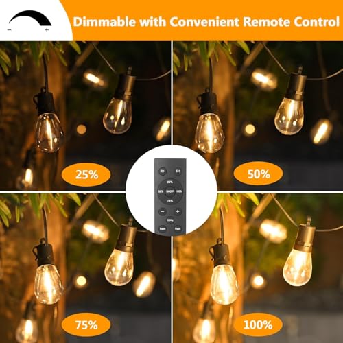 LED Outdoor String Lights, 150FT Waterproof Patio Light with Remote & 48 Shatterproof Dimmable S14 Edison Bulbs(3 Spare), 3 Modes 2 Timer Outside Garden Lighting for Balcony, Porch, Party, Christmas - size: 150ft With Remote