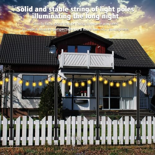 NUERPO 4 Pack String Light Poles,5Ft Metal Poles for Outdoor String Lights,Outdoor Light Poles with Post,Poles/Stand for Outside,Patio,Deck,Backyard,Garden Wedding,Party - size: 4 Pack 5ft String Light Pole