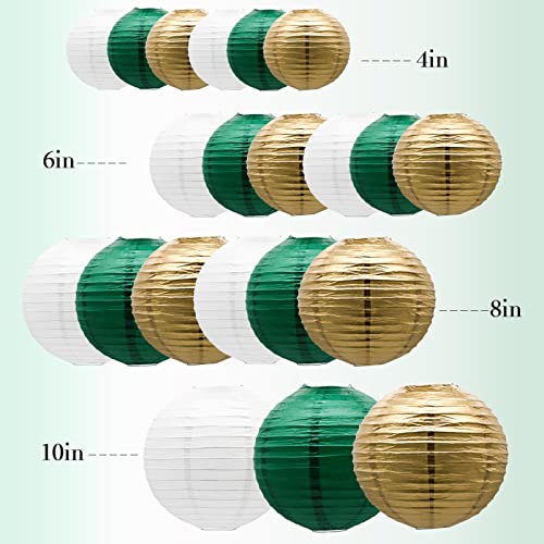 ADLKGG Green Gold Paper Lanterns Party Decorations, Round Hanging Lantern for St. Patrick's Day, Graduation, Wedding, Tropical Jungle Theme Birthday Party Football Theme Baby Shower Decorations - color: GreenGoldWhite