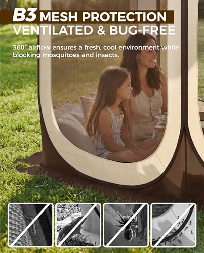 12x12 FT Pop-Up Screen Tent, Portable Screen Room Canopy with Zipper Doors for Patio, Backyard, Deck & Outdoor Activities, Brown - color: Brown, size: 12x12 FT