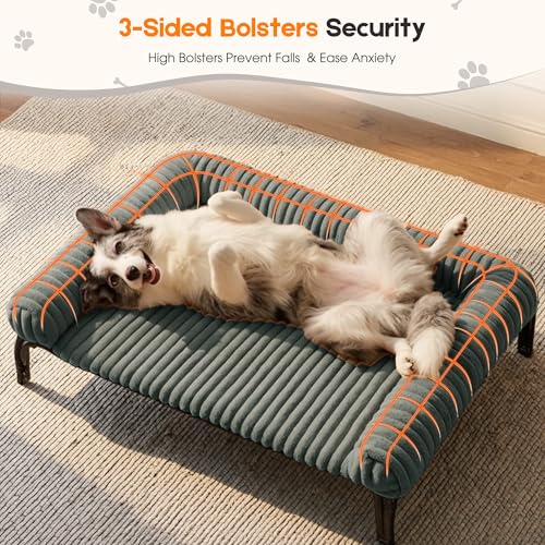 Elevated Dog Bed with Removable Fluffy Pillow Cushion, Raised Pet Cot Washable Bolster, Dog Couch Sofa, Anti Slip Feet, Breathable Mesh, Light Grey, 49"×36" - color: light grey, size: Xl(49"×36"×8")