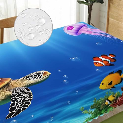 Sea Turtle Kitchen Tablecloth Ocean Underwater Jellyfish Shark Coral Reef Indoor Outdoor Table Cover Anti-Oil Table Cloths for Wedding Banquet Dinner Tablecloths, 52x70 Inch(4-6 Seats) - color: Sea Turtle