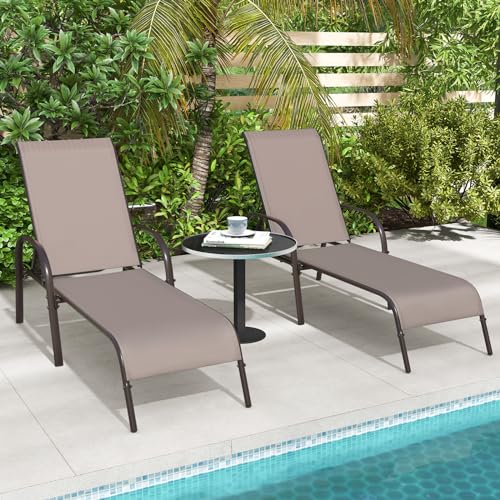 Giantex Patio Lounge Chair, Outdoor Chaise Lounge with 5 Adjustable Backrest, Sturdy Metal Frame, Sunbathing Recliner, Tanning Chairs for Outside, Beach, Yard, Balcony, Poolside, Brown - color: Brown