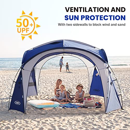 UNP Easy Beach Tent Pop Up Canopy UPF50+ Tent with Side Wall, Ground Pegs, and Stability Poles, Sun Shelter Rainproof, Waterproof for Camping Trips, Backyard Fun, Party Or Picnics - color: Blue, size: 8 x 8 ft