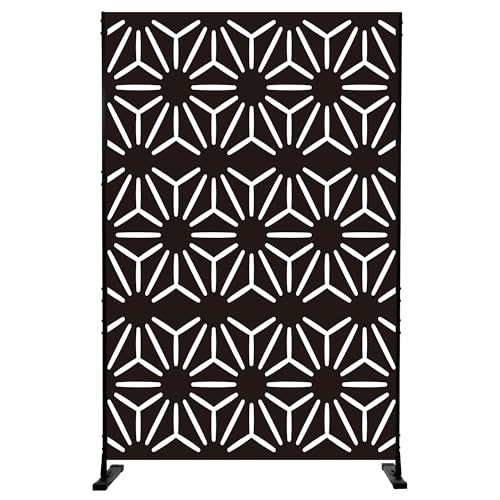 Kozyard Metal Privacy Screen 74" H x 47.2" W Decorative Outdoor Divider with Stand Panels Freestanding Screen Set for Deck Patio Balcony Garden Outdoor&Indoor(Black/Hexagonal Star) - color: Black/Hexagonal Star