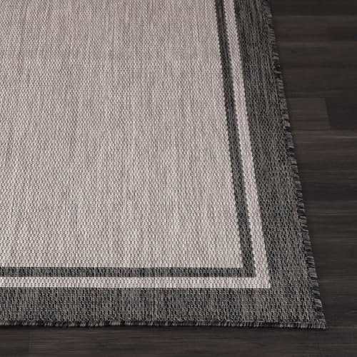 CAMILSON Indoor Outdoor Rug, 8x10 Bordered Gray Modern Area Rugs for Indoor and Outdoor Patios, Kitchen and Hallway Mats, Washable Porch Deck Outside Carpet (Bordered Grey, 8 x 10) - color: Bordered Grey, size: 8' x 10' (Rectangular)