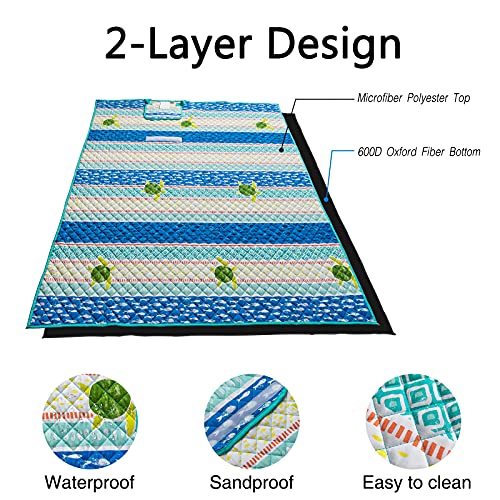 Picnic Blanket Beach Blanket 60 x 70 Inches Foldable Portable Waterproof Sand Resistant 600D Oxford Fiber Family Outdoor Park Mat for Camping on Grass Oversized Seats for Kids - color: Blue