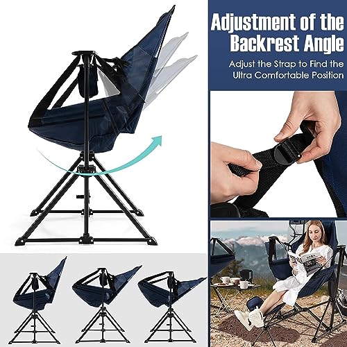 HAPPYGRILL Hammock Camping Chair Outdoor Folding Swinging Chair with Retractable Footrest, Cozy Head Pillow, Carrying Bag Included, Portable Lightweight Rocking Chair for Camping Fishing Picnic - color: Navy 1 Pack