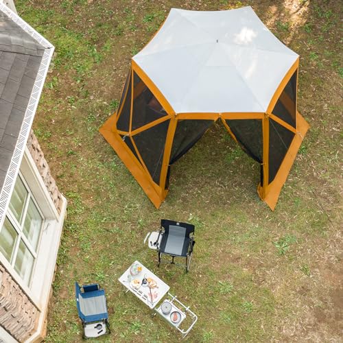 EVER ADVANCED Pop up Gazebo Tent for Backyard, 11.5 x 9.8 ft, Instant Screened Tent Screen House Canopy with Netting, Orange - color: Orange